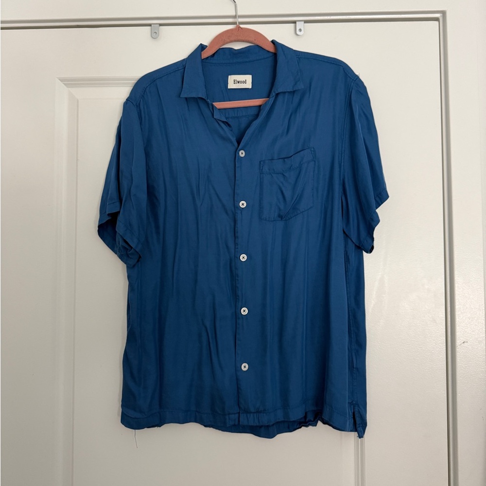 Elwood Blue Short Sleeve Button-Up Shirt in Deep Blue